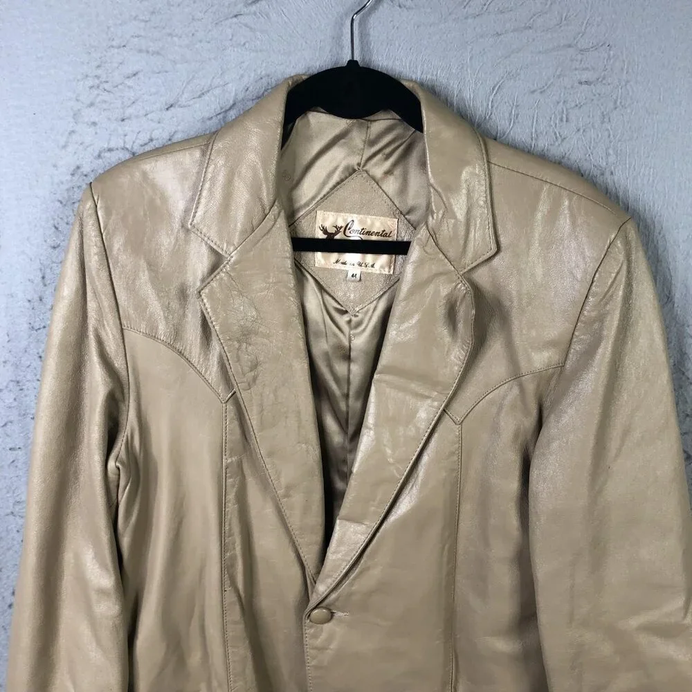 Continental Blazer Mens 44 Beige Leather Western Sport Coat Two Button USA